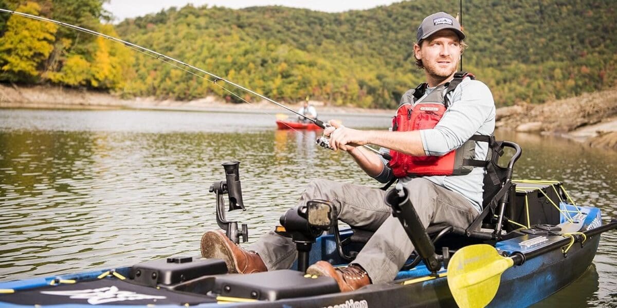 Perception Pescador Pilot 12 - Sit on Top Fishing Kayak with Pedal Drive - Adjustable Lawn Chair Seat and Tackle Storage Areas