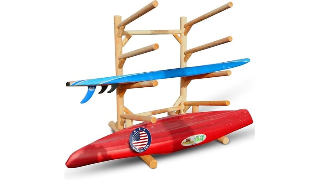 wooden four kayak storage rack